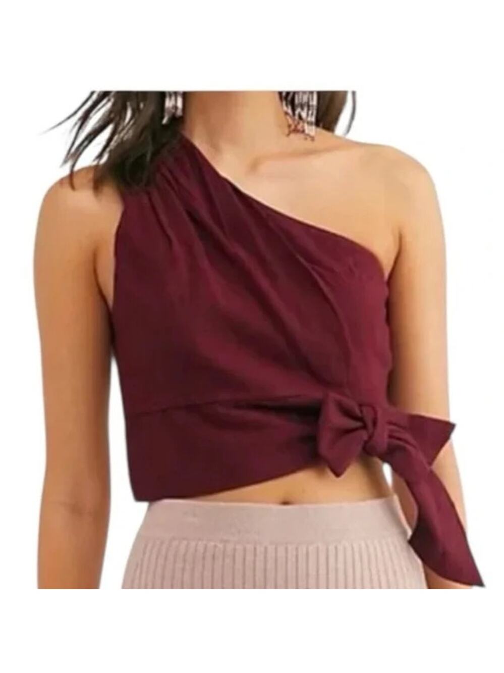 Free People Women's Size Small Burgundy Red One Shoulder Carmen Top